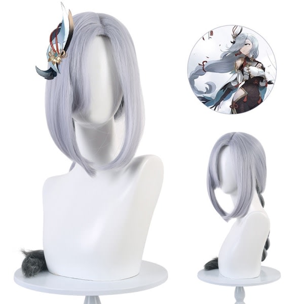 Genshin Impact Shenhe Cosplay Peruk Blå Vit Färg Lång Br