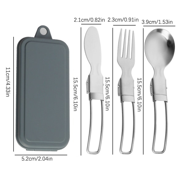 IC 3-osainen ruostumattomasta teräksestä valmistettu taittuva lusikkahaarukka Resecamping Picknick Foldi Gray