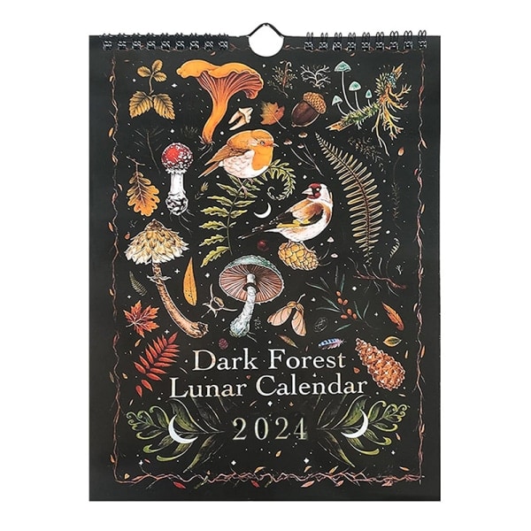 IC 12 x 8 tum Dark Forest Lunar Calendar 2024 innehåller 12 alkuperäinen