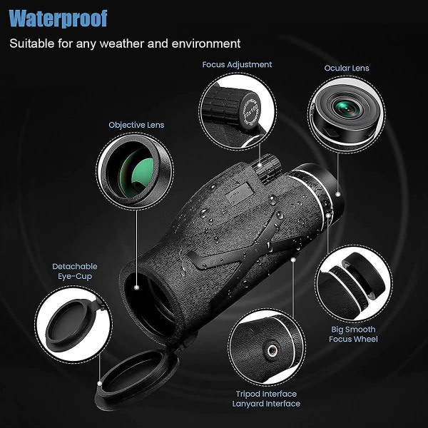 Monokulär 80x100 Högpresterande HD Monokulär Starscope Monokulär med smartphonehållare och vattentätt stativ