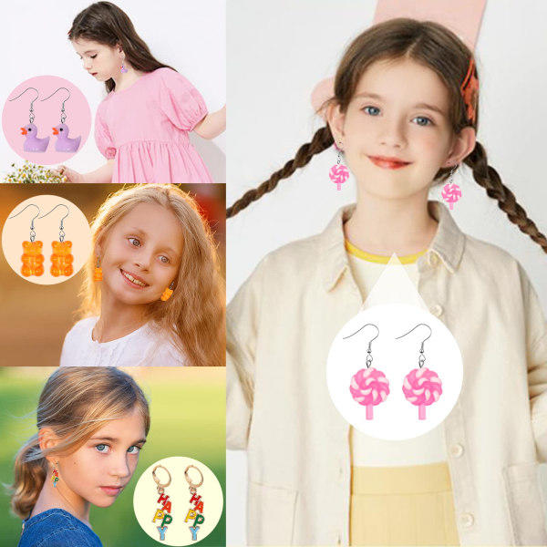 Merkelige Søte Øredobber Morsomme Kawaii Indie Funky Øredobber Inkludert Gummibjørn Vannflaske Mat Sopp Boba Te Øredobber Gullfisk Blomster Dang 28 Par