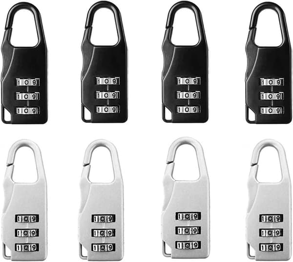 8 kombinationslås - Mini zinklegering, 3 siffror - för resväskor, bagage, skåp - 21*55 mm - Svart & Silver