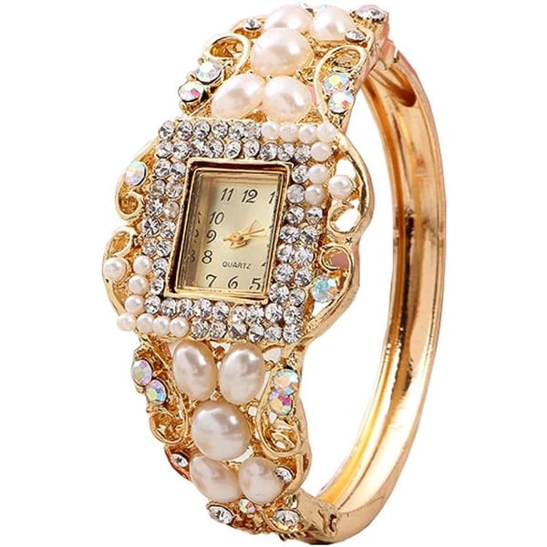 IC Kvinnor Armband Square Dial Quartz Armband Watch Lady Diamond Pearl Smycken Klockor Guld Färg