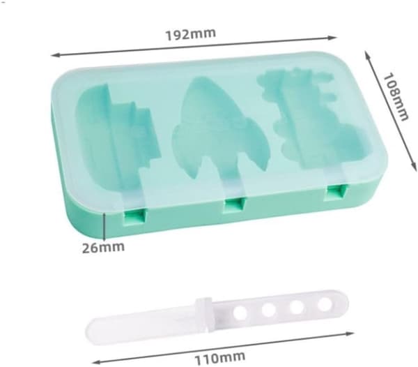 Isforme, 2-pak fødevaregodkendt BPA-fri silikone genanvendelige ispindeforme med låg, dinosaur- og bildesigns til børn, grøn