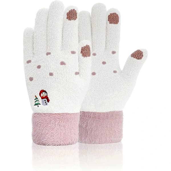 Varme damehandsker, strikkede varme handsker, elastiske fluffy damehandsker, vinterforet med uld