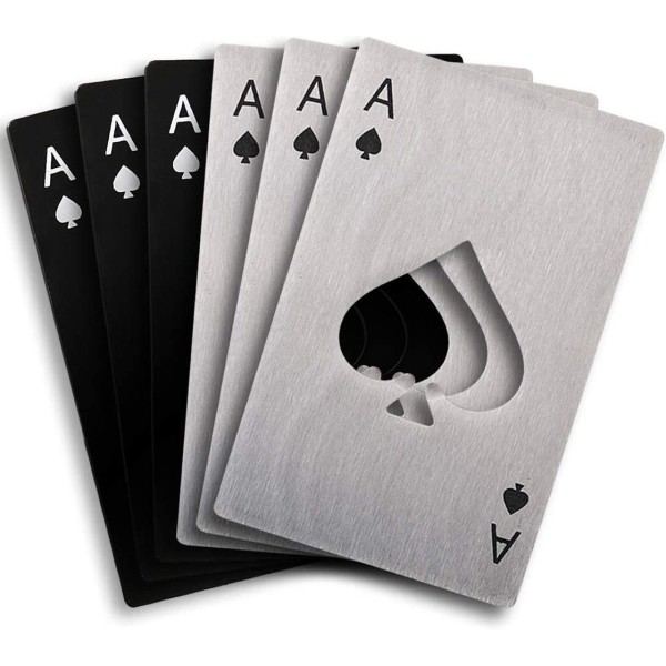 IC CNE 6 stk flaskeåbner, rustfrit stål, pokerflaske