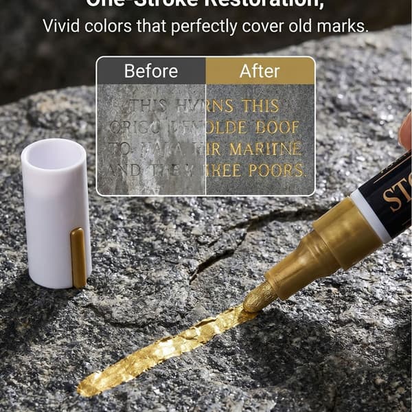Gravsten Touch Up Pen, Vejrbestandig Fin Spids Guld Markør til Gravsten Granit Marmor Gravering, Guld