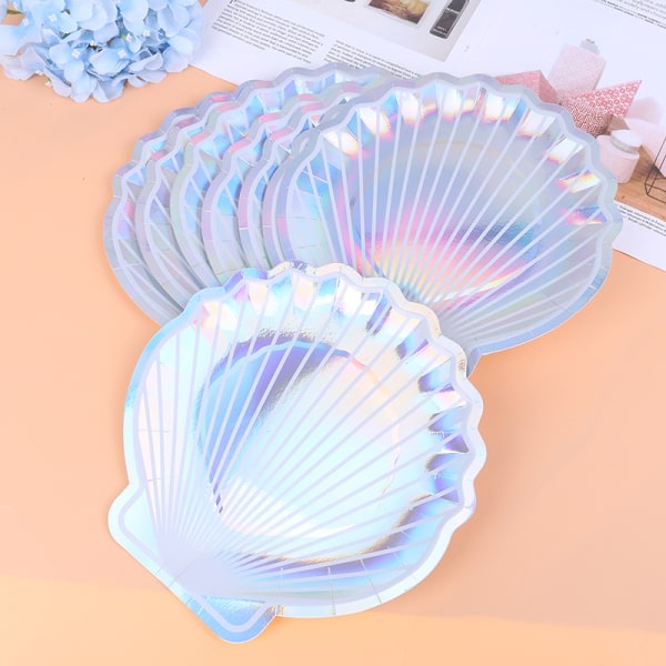 IC 8 st iriserande Sparkle Shell Papperstallrikar Mermaid Dish Theme W