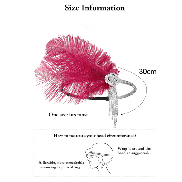 IC Pannband för kvinnor från 1920-talet Stor Gatsby-inspirerad fjäder vinröd
