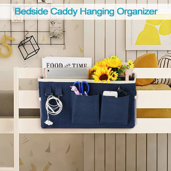 IC Bedside Caddy/Sängbordsförvaringsväska Hängande organizer för våningssängar och sjukhussängar, Sovsalar Sängskenor, kan placeras (marinblå)