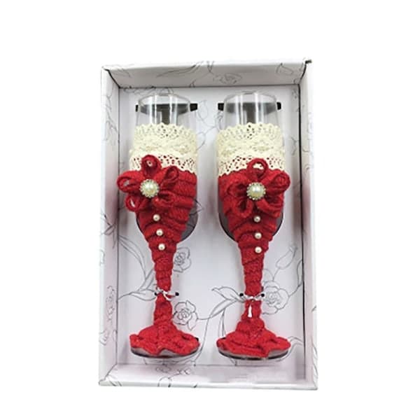 2-pack Bröllopsglas Set Mode Rostad Bröd Bröllopsglas Kristall Champagneflöjt Brud och Brudgum