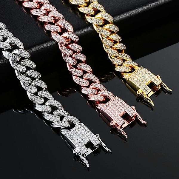Uusi muoti ylellinen jäädytetty kuubalainen linkkiketju rannekoru naisille ja miehille kulta hopea väri Bling Rhinestone rannekoru ketju korut