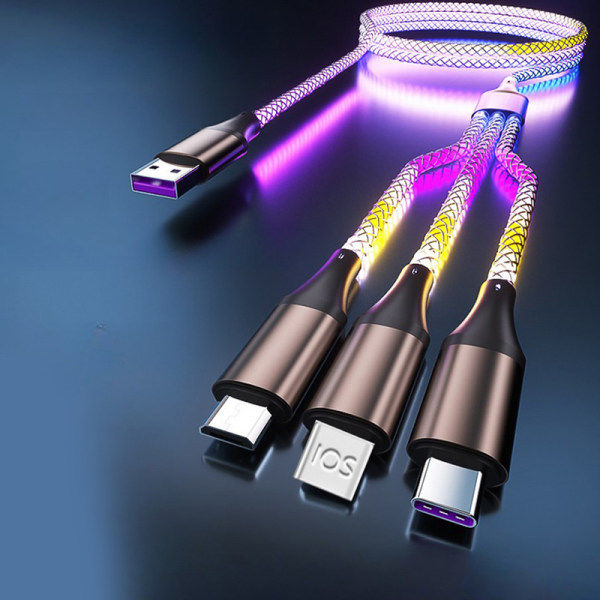 Glødende LED-lys kabel Hurtigopladningskabel Type C Micro USB