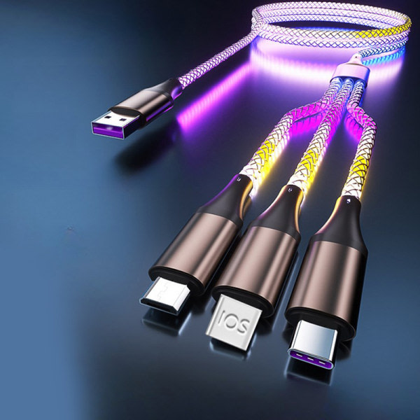 Glødende LED-lyskabel Hurtigladning Typ C Micro USB