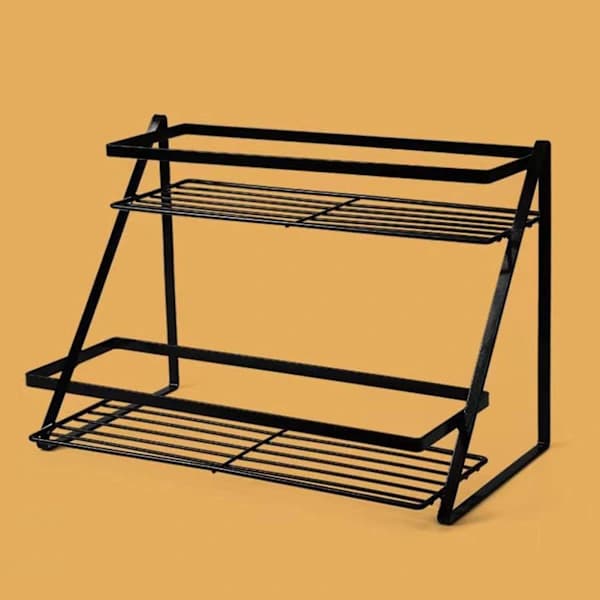 Kitchen Countertop Storage Rack Space Saving Multifunctional 2-Tier Spices Toiletries Makeup Counter Standing Shelf Black 0.9 0.9