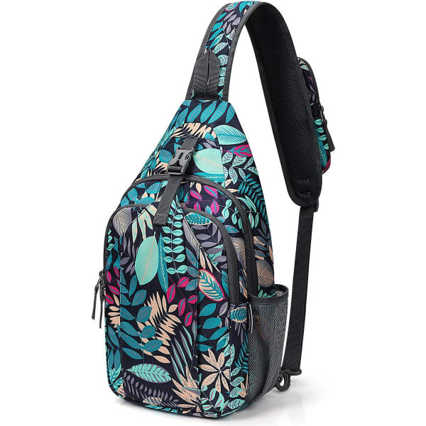 IC Sling Bag RFID-blokkering Sling Ryggsekk Crossbody Brystveske Dagssekk for Vandringsturer (Blå Blad)