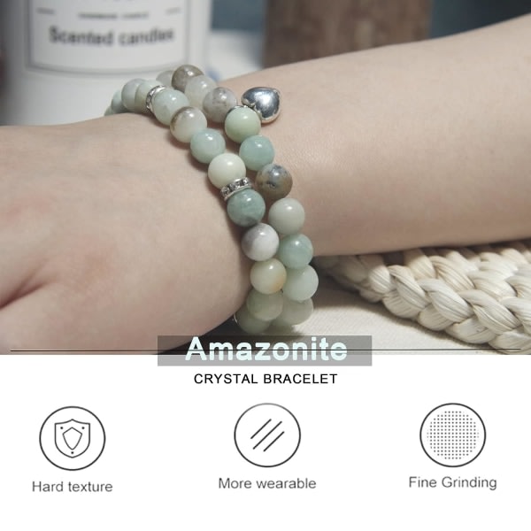 IC Healing Armband for Women - Amazonite Armband - Healing Prayers Crystal Armband, 8 mm Natursten Anti Anxiety Stress Relief