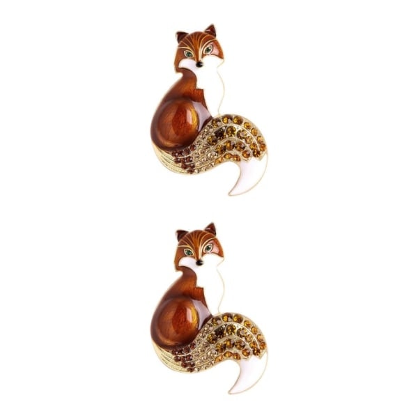 1/2/3/5 Söt Rhinestone Emalj Räv Brosch Casual Kvinnor Brun 52x35mm 2Set IC