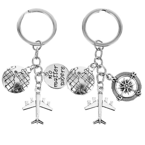 2 stk Sinklegering Kreative Nøkkelringer Henge Graduation Compass World Map Nøkkelringer IC