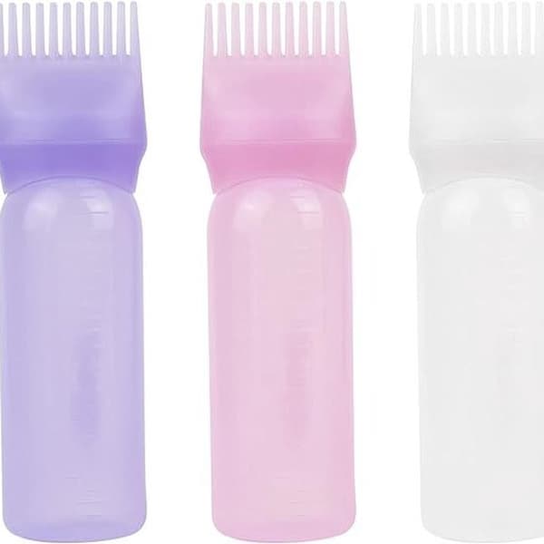 3-pack - Vit - Lila - Rosa - Applikatorflaskor - Hårfärgning - Påfyllningsbara - Plastflaskor - Hårfärgsflaskor - med - Skala