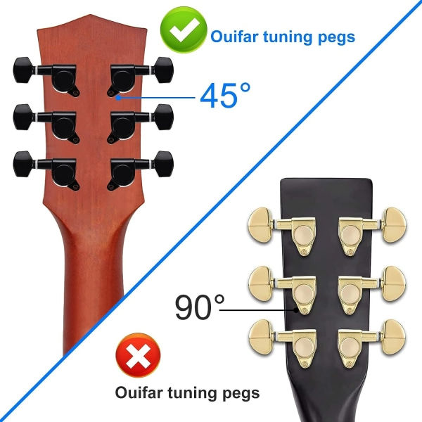 IC 6 stk Gitarrstemmemaskinplugger, 3L3R Gitarrstemmeplugger Stemmeplugger Nøkler Plugger Hoder for elektrisk gitar