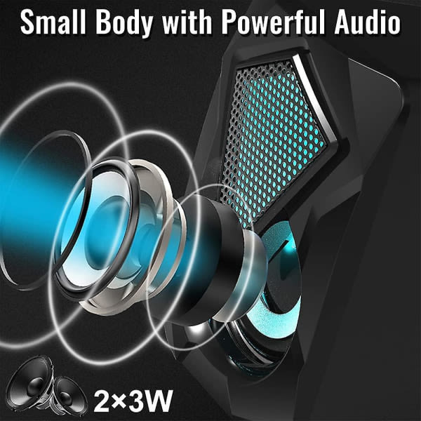 Mini PC-högtalare, RGB-dator, USB 2.0 Gaming Stereo System Volymkontroll Med LED-ljus 3,5 mm
