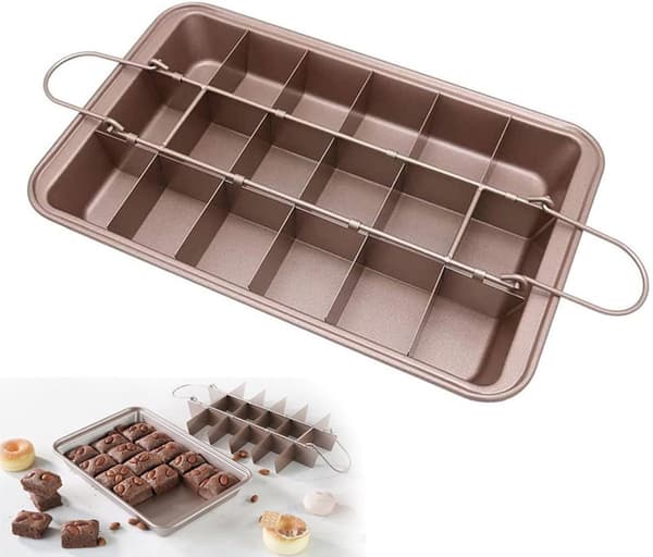 5 - cm - Brownieform - med - skillevæg - Rektangulær - bageform - non-stick - belægning - brownies - chokolade - Champagne - Guld
