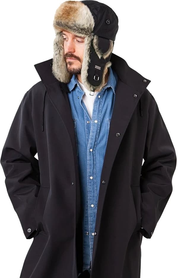 Barts Kamikaze Trapperhatt för män och kvinnor, Vinter Aviator Ushanka med mjukt fuskpälsfoder, Justerbart spänne, Svart, En storlek