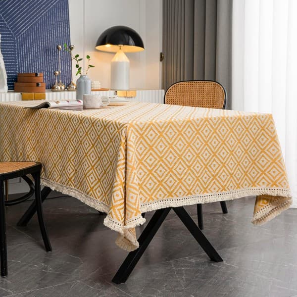 IC Rektangulär bordsduk tjock stickad Broderad texturerad frans bomull Linne Rektangulär duk för kök, 139,7 cm x 139,7 cm, 4 platser