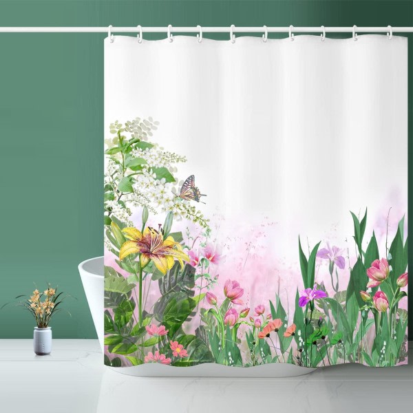 IC Dusjforheng, Grønne blader Dusjforheng, Blomstrete Dusjforheng - 72\" Bred x 72\" Lang, med 12 kroker, Vektet kant, Dusjforheng for baderom