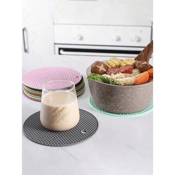 6-pack Silicone Heat Resistant Placemats - Round Non-Slip Pot Holders for Kitchen Counters & Dining Tables, 6pcs 6pcs