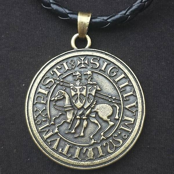 Män Amulettsmycken Viking Dubbel Krigshäst Grekiska Latinska Tempelriddare Utsökt Minnesmärke Sigill Hänge Halsband Gratis Skepp Bomullsrep Brons