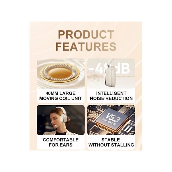 Wireless Bluetooth Headphones Hifi Stereo Foldable with Microphone Noise Reduction Suitable for Mobile Phones Computers Etc. YEMAESRE