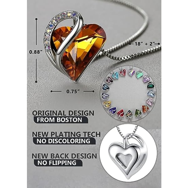 IC Halsband for kvinder, Infinity Love Heart hängsmycke med födelsestenskristaller, Smyckespresenter till frun, Silverpläterad 18 + 10 tums kedja