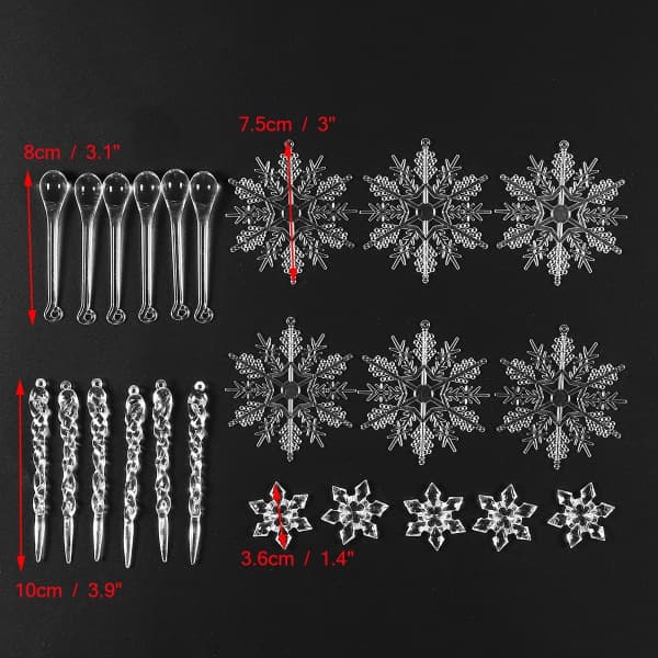 24 stykker akryl snøflak ispigger juletrepynt Cle IC