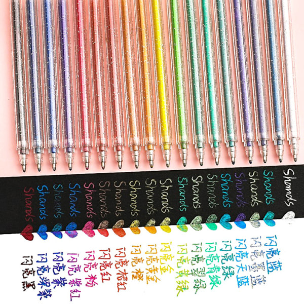 Gel Pen Sæt Glitter Gel Pennor Vuxen Målarbok Journaler Penna 18 farver