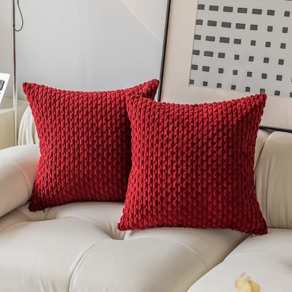 Sæt med 2 Bløde Stribede Sammet Dekorative Pudebetræk 16x16 tommer, Pudebetræk til Sofa 40x40cm, Bourgogne