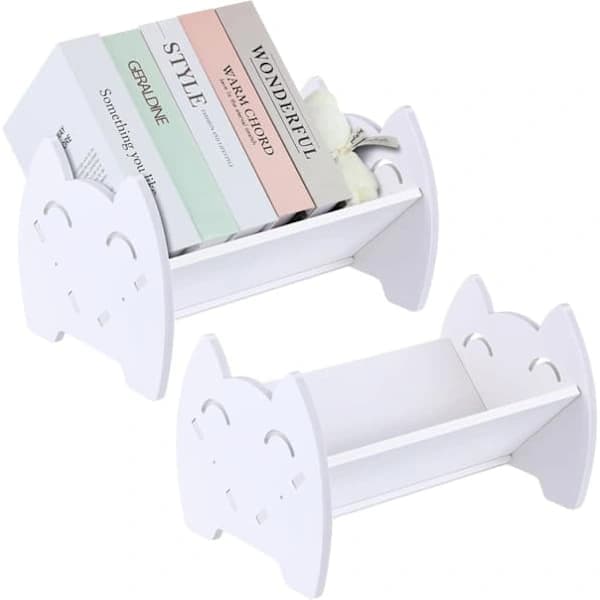 White Slanted Bookshelf Set - Book Organizer - 2 Pieces