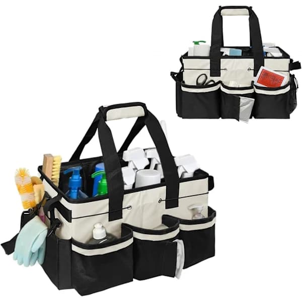 Cleaning Organizer, Storage Basket with Multiple Compartments and Handle, Cleaning Bag