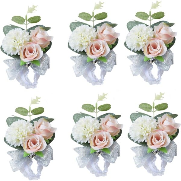 IC Bryllup Brudepige Håndledsblomst Corsage Bryllupsplanlægger Håndleds Corsage Håndblomst, pakke med 6