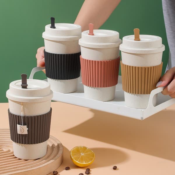 IC Genanvendelige kaffekopper med låg Wheat Straw Bærbare kaffekop Grå