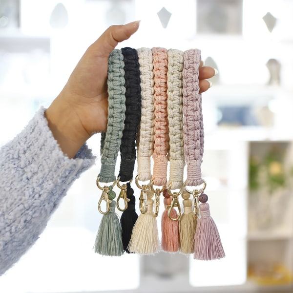 IC Boho Style Nyckelring Med Lava Sten Flätad Armband A4