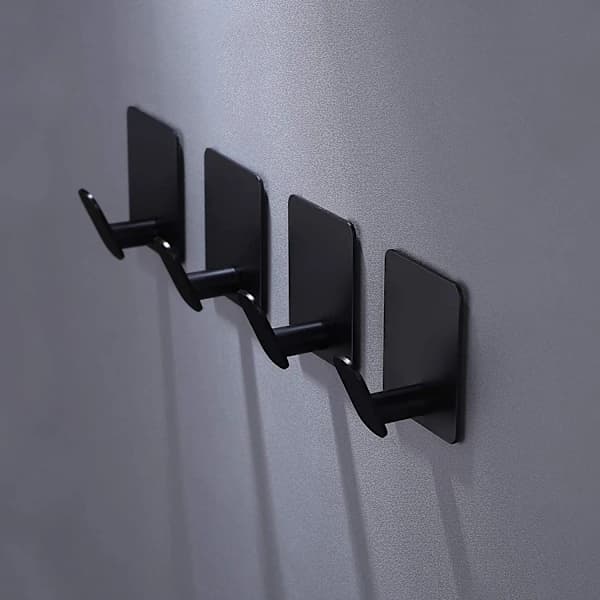 Self-Adhesive Hooks - 4-pack Towel/Robe Hooks Wall Hooks (Matte Black, Stainless Steel)