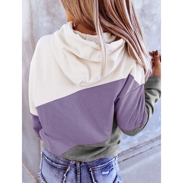 IC Dam Långärmad Color Block Huvtröja Toppar Söt Casual