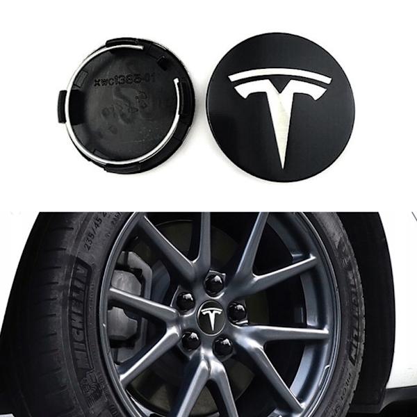 4-pak - Tesla Senterdeksler / Hjulnav Emblem - Bil 77 Svart/silver