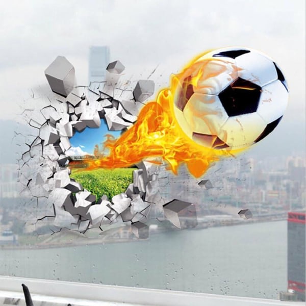 IC Veggdekor 3D Realistisk Fotball Sprengt Veggeffekt DIY PVC Veggklistremerke Barnerom Veggdekor 70 x 50 cm