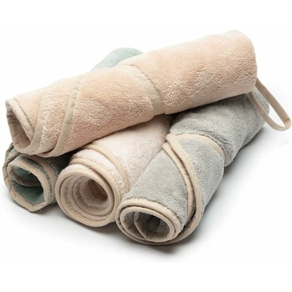 4-pack Hängande Handdukar med Hängögla Absorberande Korallfleece Badrumshanddukar Mjuka Tjocka Disktrasor Runda Handdukar (4 Färger-C)