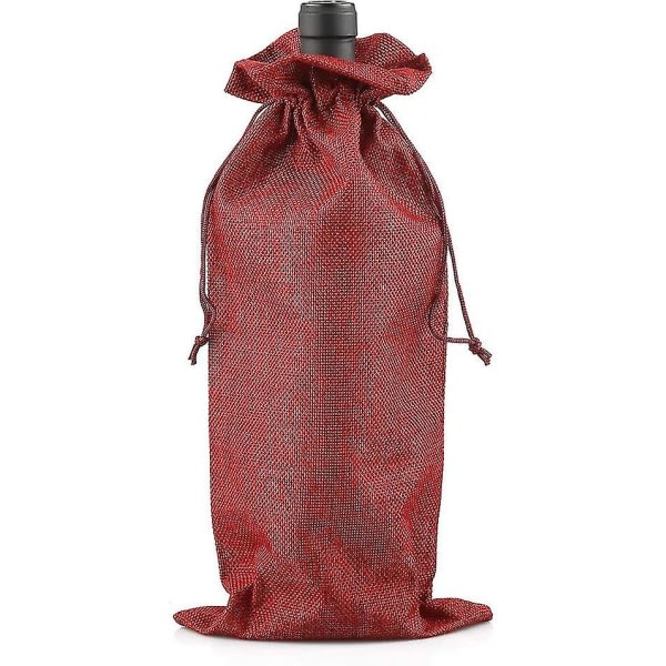 Säkkikangas vinpåsar, 36x16 cm röd juteflaska presentpåsar med dragsko för festgodis (för 750 ml vinflaska) vinröd12st