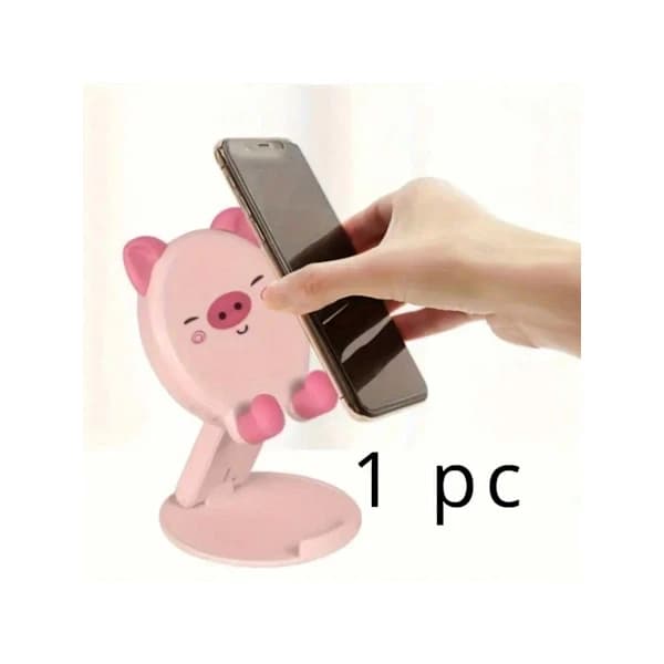 A pig-shaped adjustable phone holder, portable universal smartphone desk and bedside holder, foldable design Pink Pink