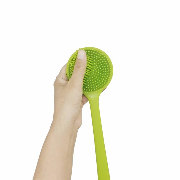 IC Silikon ryggskrubber myk badkroppsborste for dusj med langt håndtag (grønn)